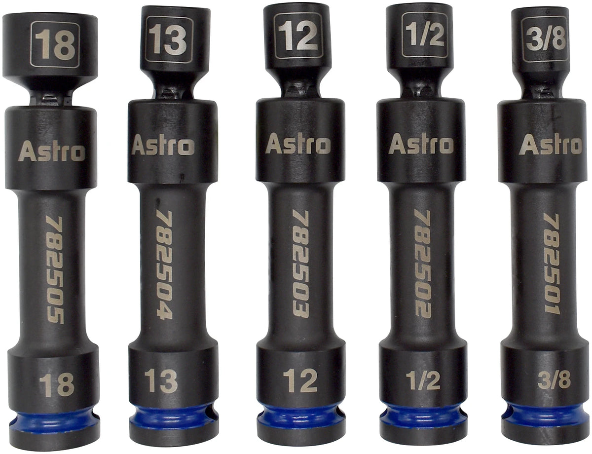 Astro Pneumatic 78250 1/2" Drive 12-Point Pinless Heavy-Duty Driveline Impact Socket Set