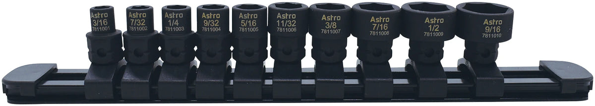 Astro Pneumatic 78110 10-Piece 1/4" Drive Low Profile Nano Impact Sockets