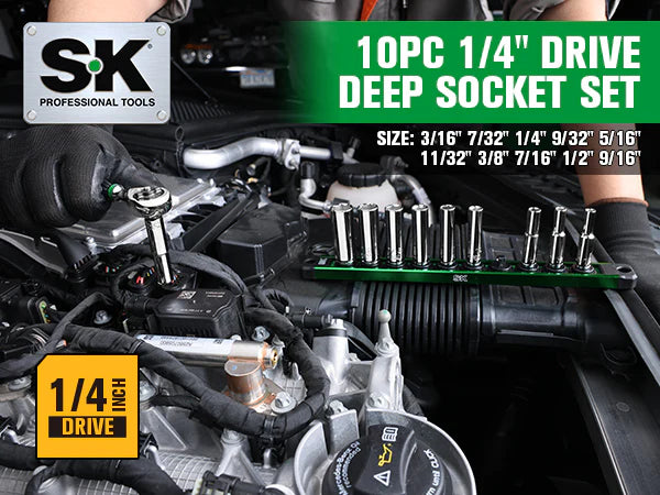 SK Tools SK01344 10-Piece 1/4" Drive Deep SAE Chrome Socket Set