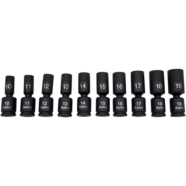 Astro Pneumatic 78344M 10-Piece 3/8" Drive Mid-Length Pinless Universal Impact Socket Set