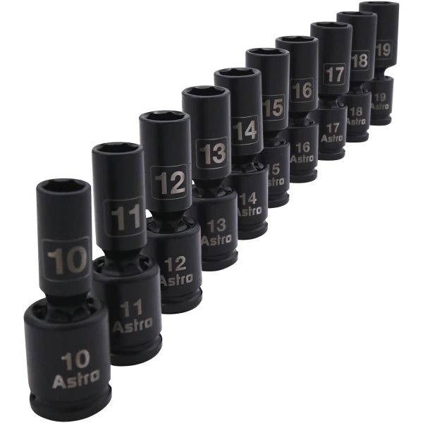 Astro Pneumatic 78344M 10-Piece 3/8" Drive Mid-Length Pinless Universal Impact Socket Set
