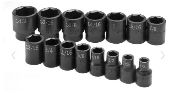 SK Tools 4035 15-Piece 1/2" Drive Standard SAE Impact Socket Set