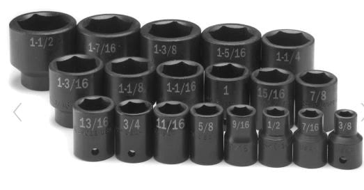 SK Tools 4039 19-Piece 1/2" Drive Standard SAE Impact Socket Set