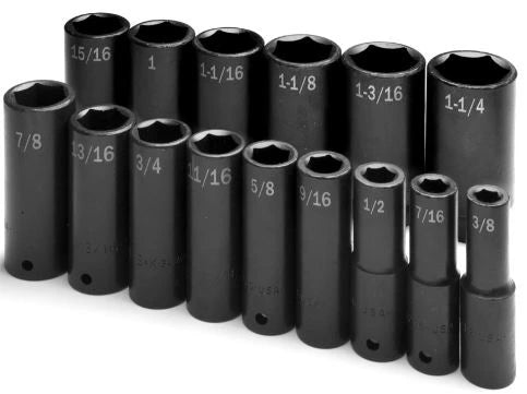 SK Tools 4045 15-Piece 1/2" Drive Deep SAE Impact Socket Set