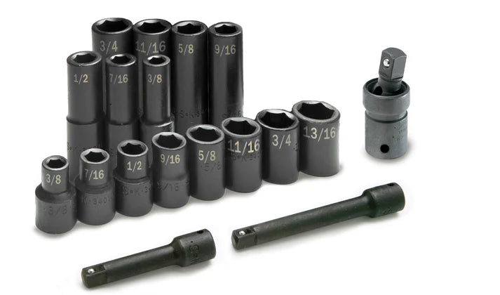 SK Tools 4050 17-Piece 1/2" Drive 6 Point SAE Impact Socket Set