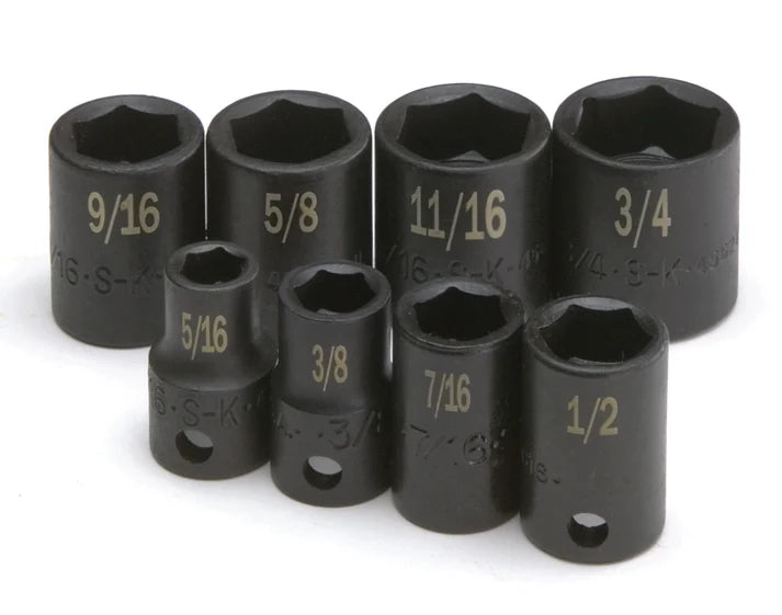 SK Tools 4058 8-Piece 3/8" Drive Standard SAE Impact Socket Set