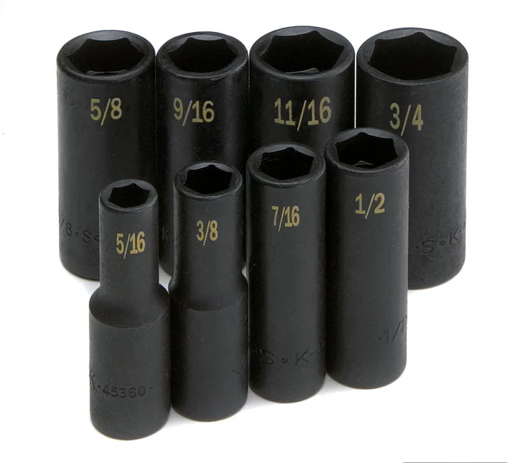 SK Tools 4078 8-Piece 3/8" Drive Deep SAE Impact Socket Set