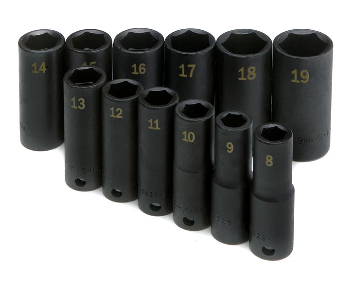 SK Tools 4082 12-Piece 3/8" Drive Deep Metric Impact Socket Set