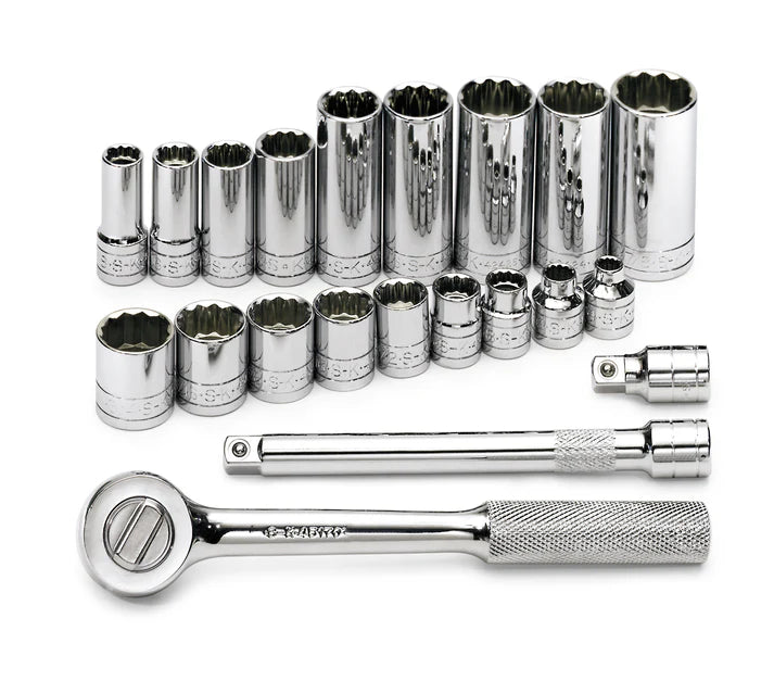 SK Tools 4551 21-Piece 3/8" Drive 12 Point SAE Chrome Socket Set
