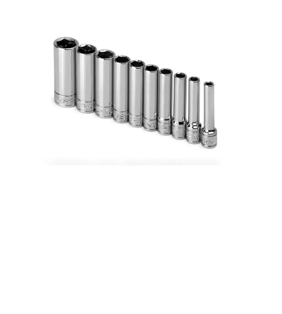SK Tools 4911 Socket Set 1/4" Drive Deep 6 Point SAE 10-Piece