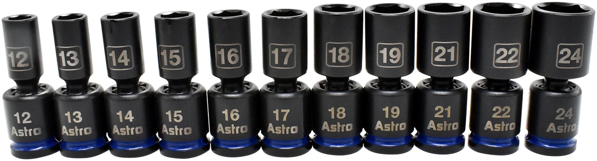 Astro Pneumatic 78244M 11-Piece 1/2" Drive Mid-Length Pinless Universal Impact Socket Set