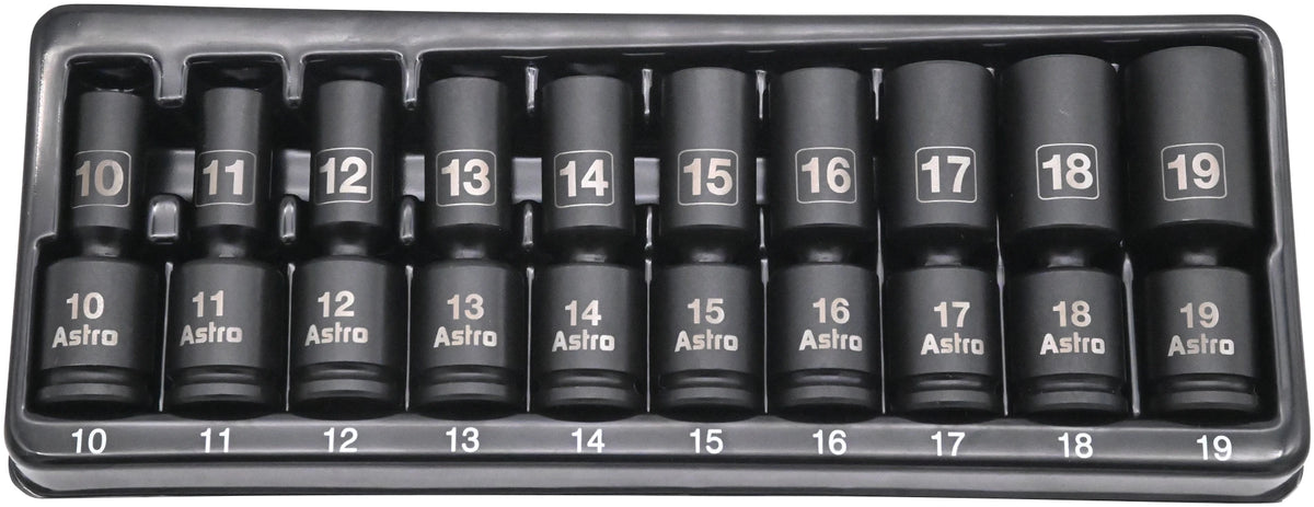 Astro Pneumatic 78344M 10-Piece 3/8" Drive Mid-Length Pinless Universal Impact Socket Set