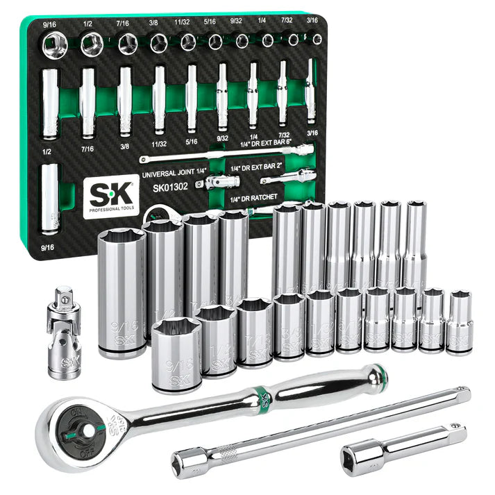 SK Tools SK01302-216P 24-Piece 1/4" Drive Chrome Socket Set