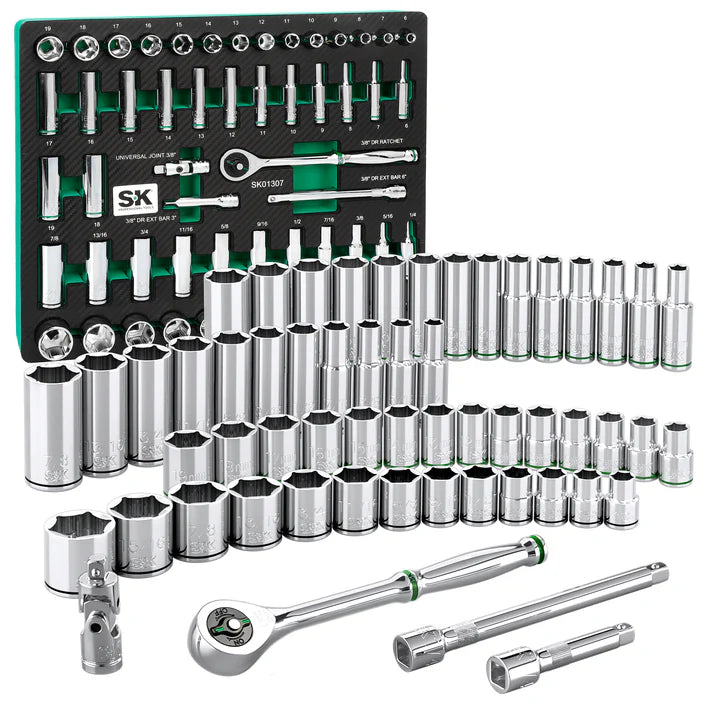 SK Tools SK01307-216P 57-Piece 3/8" Drive Ratchet & Chrome Socket Set