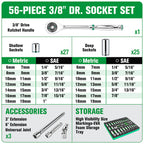 SK Tools SK01307-216P 57-Piece 3/8" Drive Ratchet & Chrome Socket Set - Tool Leaks