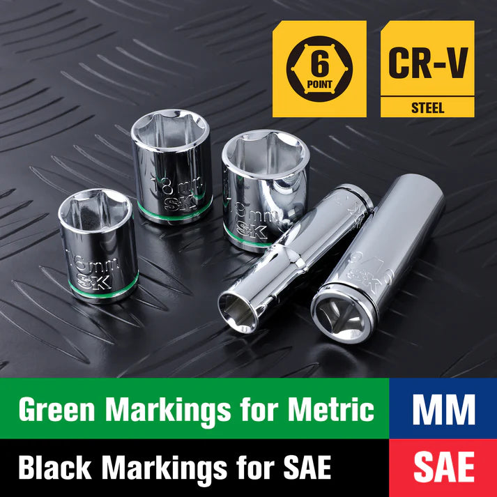 SK Tools SK01307-216P 57-Piece 3/8" Drive Ratchet & Chrome Socket Set