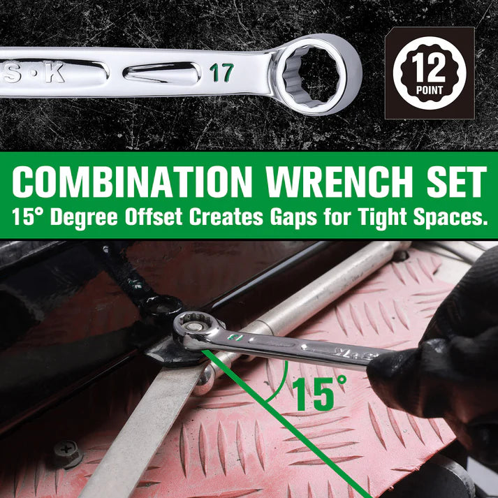 SK Tools SK01368 16-Piece SAE & Metric Combination Wrench Set