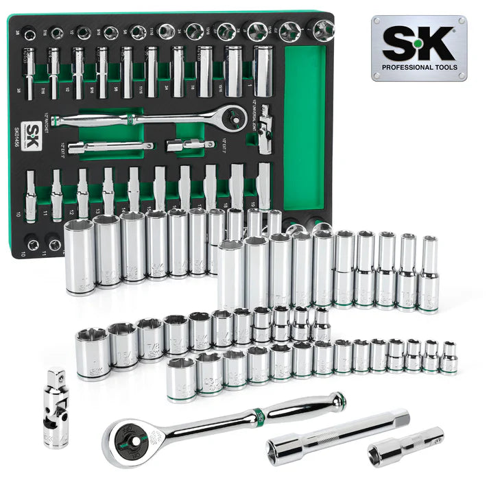 SK Tools SK01456-216P 49-Piece 1/2" Drive Ratchet & Chrome Socket Set