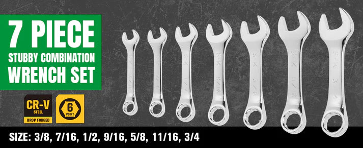 SK Tools SK01489A 7-Piece SAE Short Combination Wrench Set