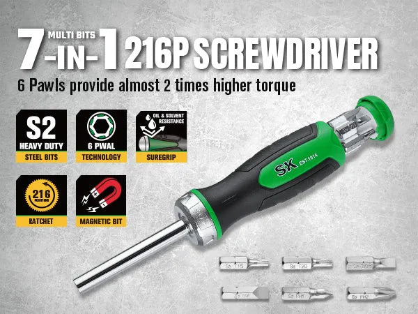 SK Tools SK02017 216P 7-in-1 Ratcheting Screwdriver