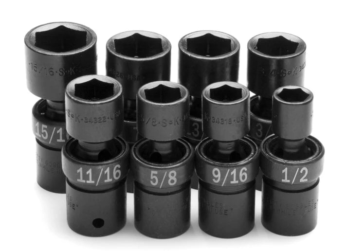 SK Tools 34301 8-Piece 1/2" Drive Swivel SAE Impact Socket Set