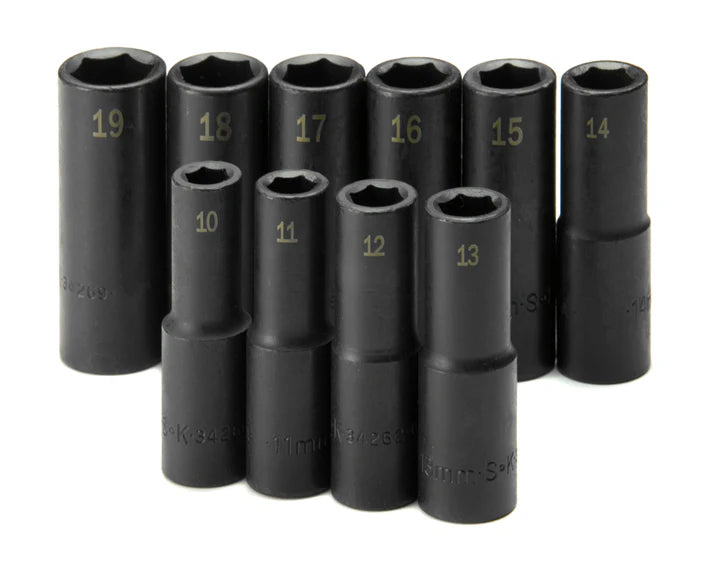SK Tools 4033 10-Piece 1/2" Drive Deep Metric Impact Socket Set
