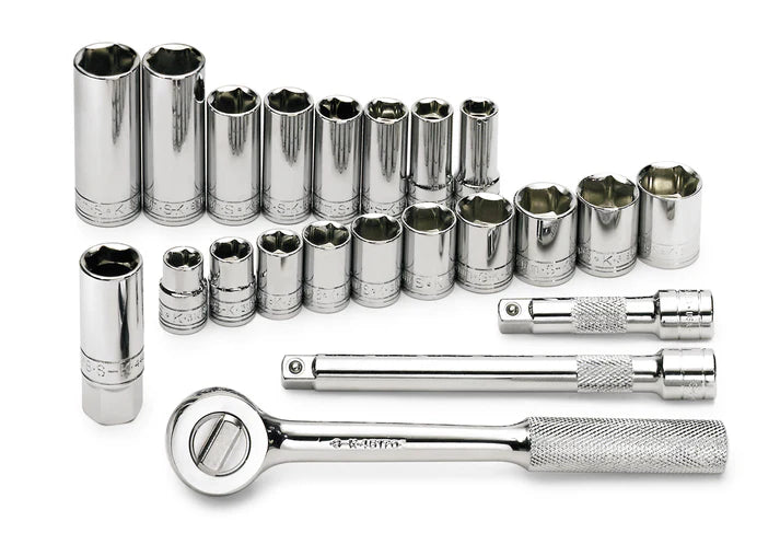 SK Tools 91820 22-Piece 3/8" Drive 6 Point Metric Chrome Socket Set