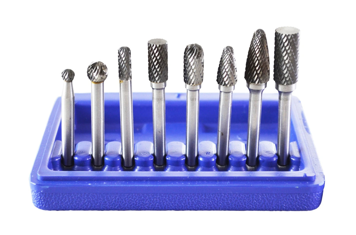 Astro Pneumatic 2181 8-Piece Carbide Rotary Burr Set 1/4" Shank in Case