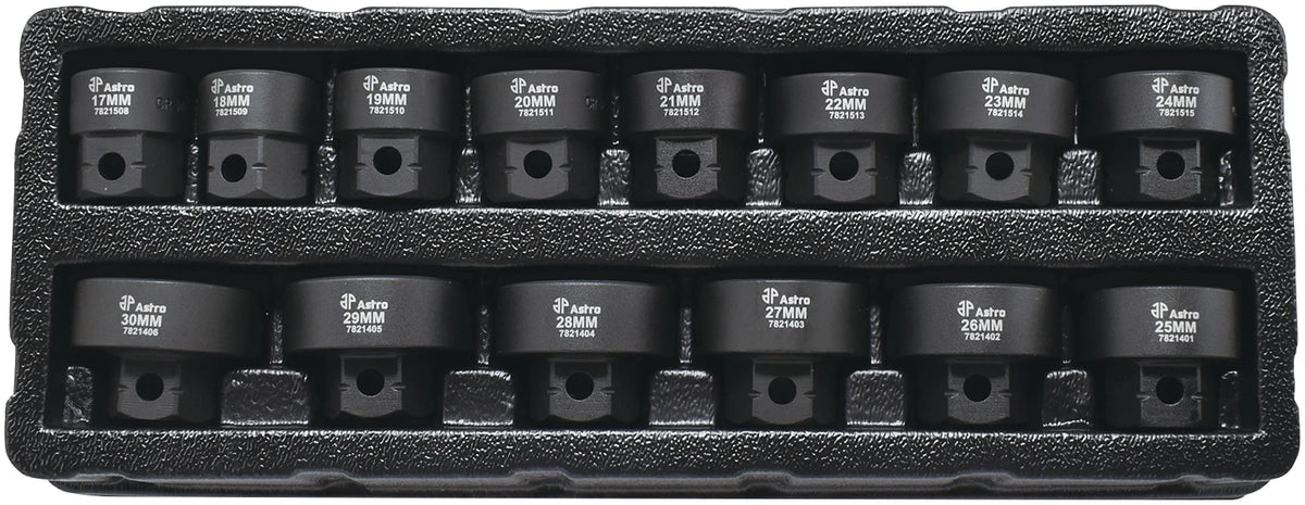 Astro Pneumatic 78214 14-Piece 1/2" Drive 17-30mm Low Profile Nano Impact Socket Set