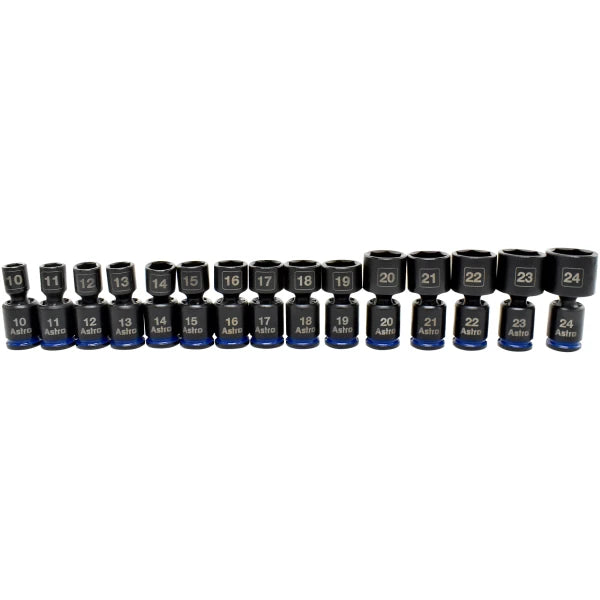 Astro Pneumatic 78315 15-Piece 3/8" Drive 10-24mm Nano Pinless Universal Impact Socket Set