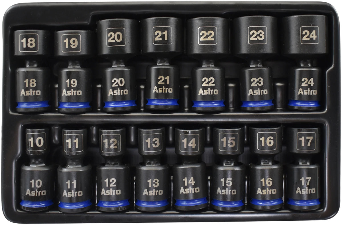 Astro Pneumatic 78315 15-Piece 3/8" Drive 10-24mm Nano Pinless Universal Impact Socket Set