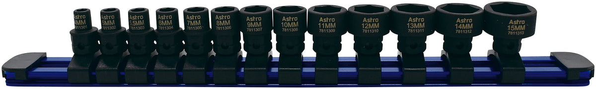 Astro Pneumatic 78113 13-Piece 1/4" Drive Low Profile Nano Impact Sockets