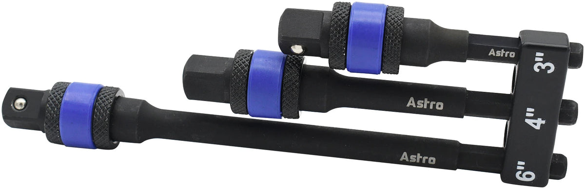 Astro Pneumatic 78303 3-Piece Locking 3/8" Drive 1/4" Hex Shank Impact Extension and Adapter Set