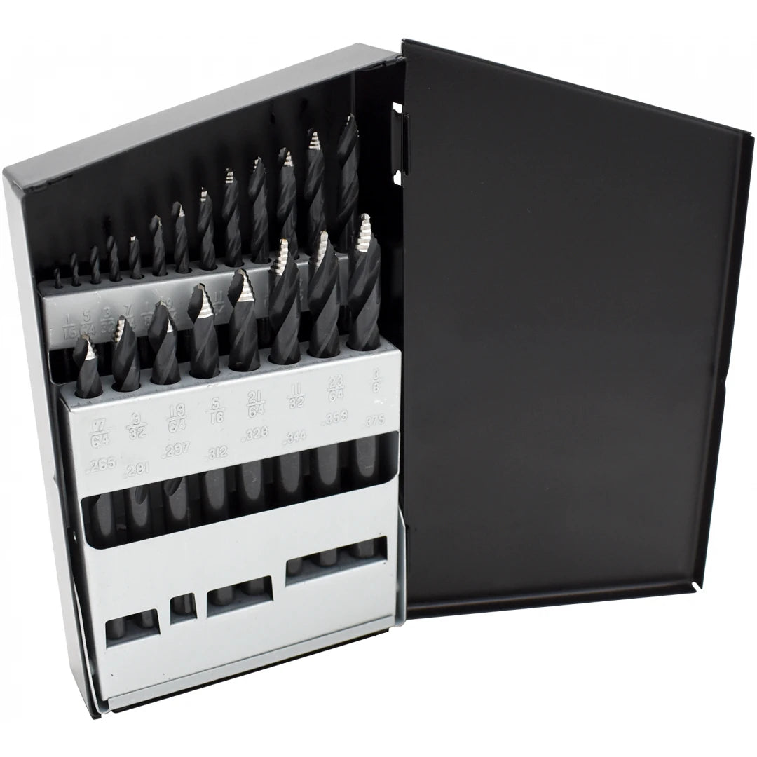 Astro Pneumatic TS21 21-Piece TurboStep HSS Mechanics-Length Drill Bit Set, 1/16"-3/8"