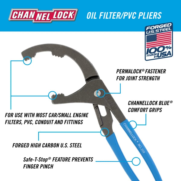 CHANNELLOCK 209 9" Oil Filter/PVC Pliers