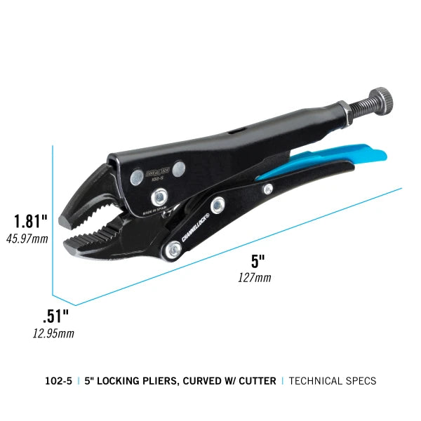 CHANNELLOCK 102-5 5" Locking Pliers, Curved Jaw