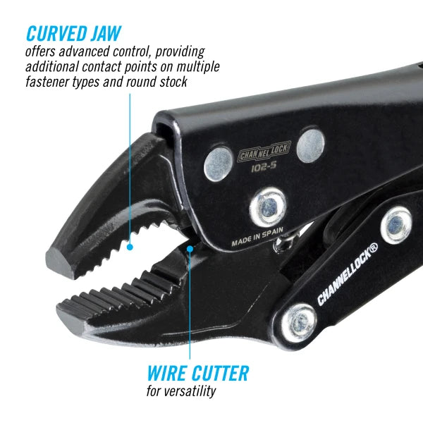 CHANNELLOCK 102-5 5" Locking Pliers, Curved Jaw