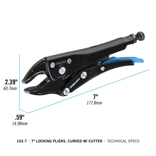 CHANNELLOCK 102-7 7" Locking Pliers, Curved Jaw