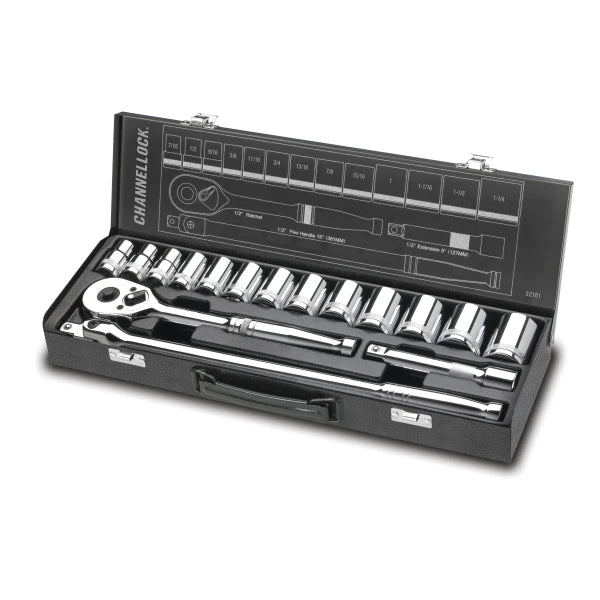 CHANNELLOCK 32161 16-Piece 1/2" Drive SAE Socket Set