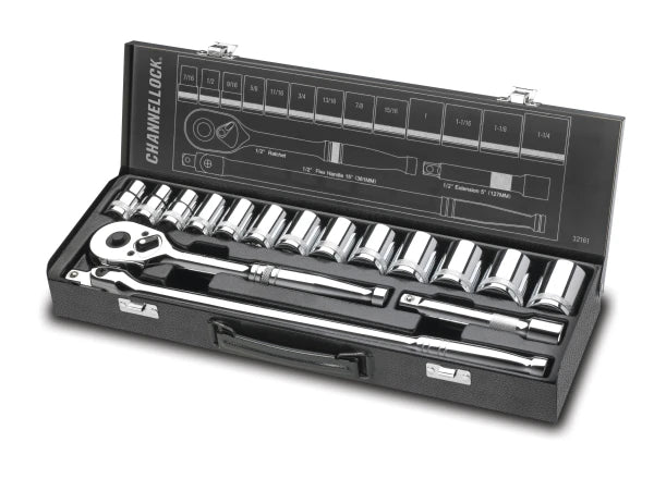 CHANNELLOCK 32161 16-Piece 1/2" Drive SAE Socket Set