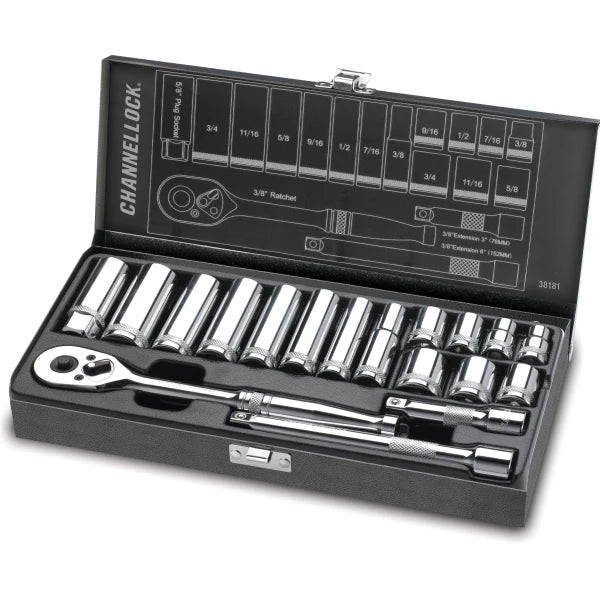 CHANNELLOCK 38181 18-Piece 3/8" Drive SAE Socket Set