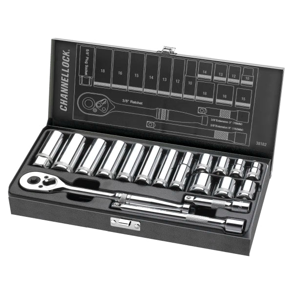 CHANNELLOCK 38182 18-Piece 3/8" Drive Metric Socket Set