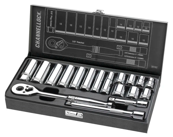 CHANNELLOCK 38182 18-Piece 3/8" Drive Metric Socket Set