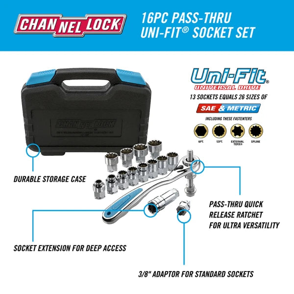 CHANNELLOCK 39100 16-Piece Ultra Access Socket Set