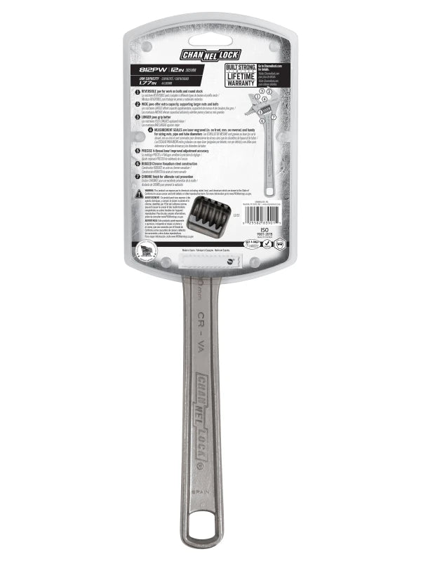 CHANNELLOCK 812PW 12" Reversible Jaw Adjustable Wrench
