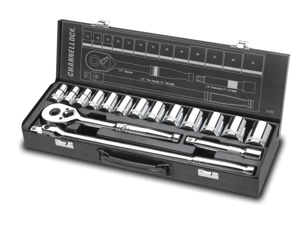 CHANNELLOCK 32162 16-Piece 1/2" Drive Metric Socket Set