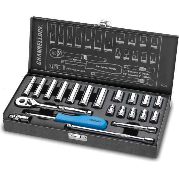 CHANNELLOCK 34212 21-Piece 1/4" Drive Metric Socket Set