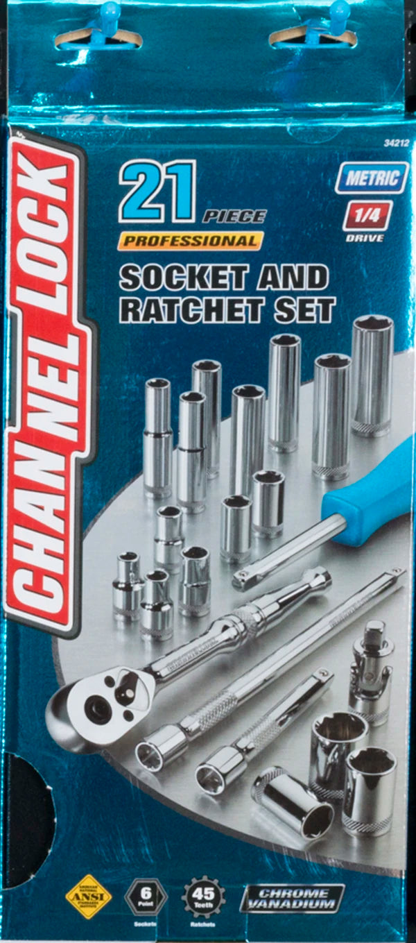 CHANNELLOCK 34212 21-Piece 1/4" Drive Metric Socket Set