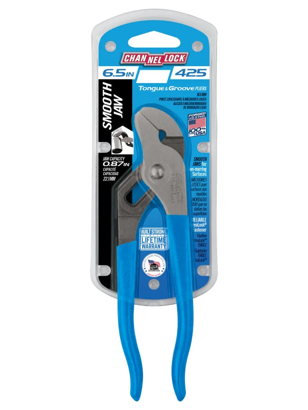 CHANNELLOCK 425 6.5" Tongue & Groove Smooth Jaw Tongue & Groove Pliers