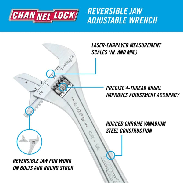 CHANNELLOCK 810PW 10" Reversible Jaw Adjustable Wrench